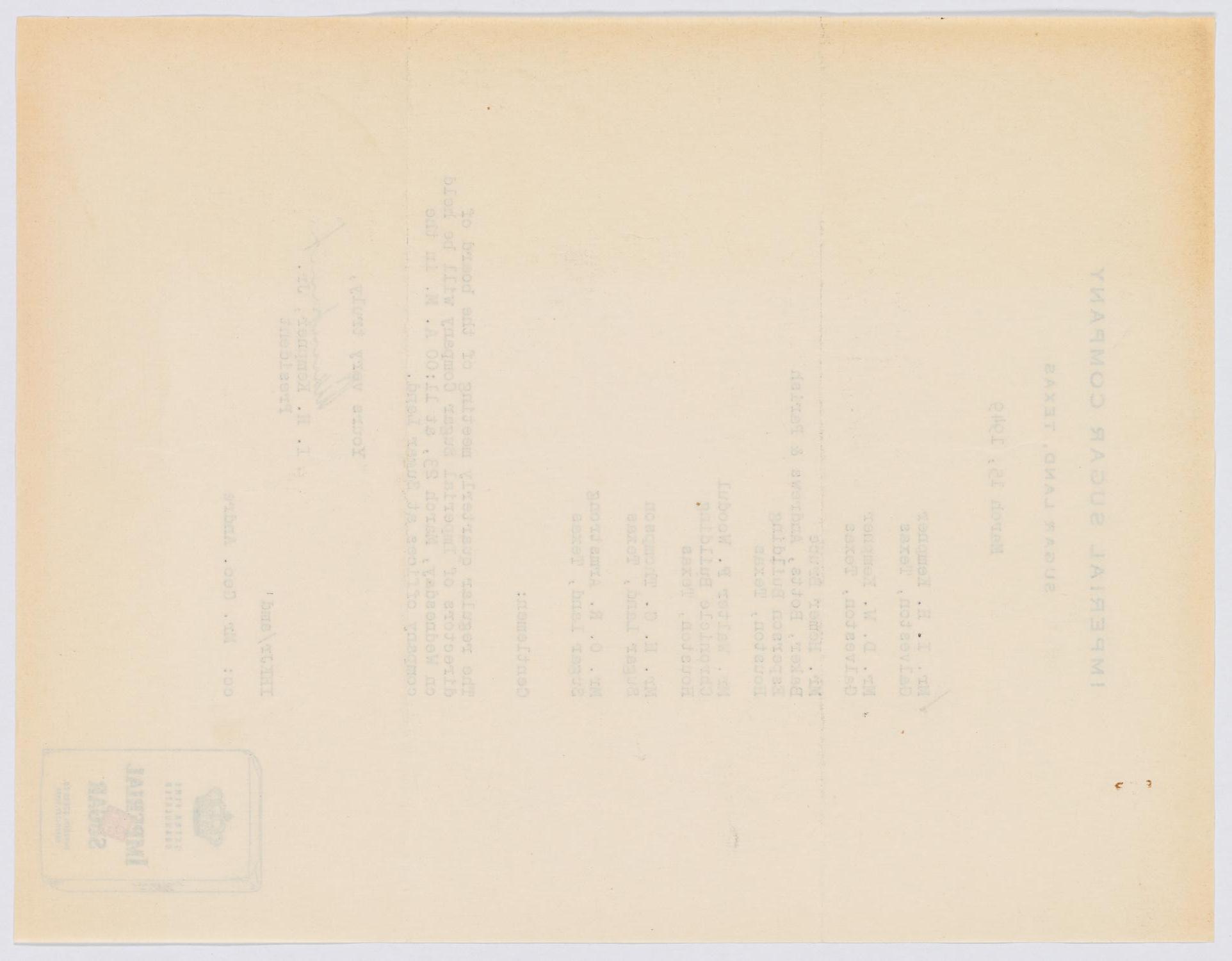 [Letter from I. H. Kempner, Jr., to Directors of Imperial Sugar Company, March 15, 1949]
                                                
                                                    [Sequence #]: 2 of 2
                                                