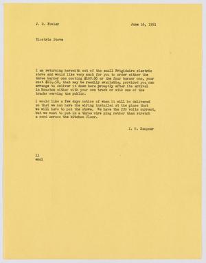 Primary view of object titled '[Letter from I. H. Kempner to J. B. Fowler, June 16, 1951]'.