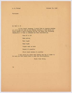 Primary view of object titled '[Letter from I. H. Kempner to J. B. Fowler, October 15, 1948]'.