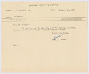 Primary view of object titled '[Letter from T. L. James to I. H. Kempner, January 15, 1952]'.