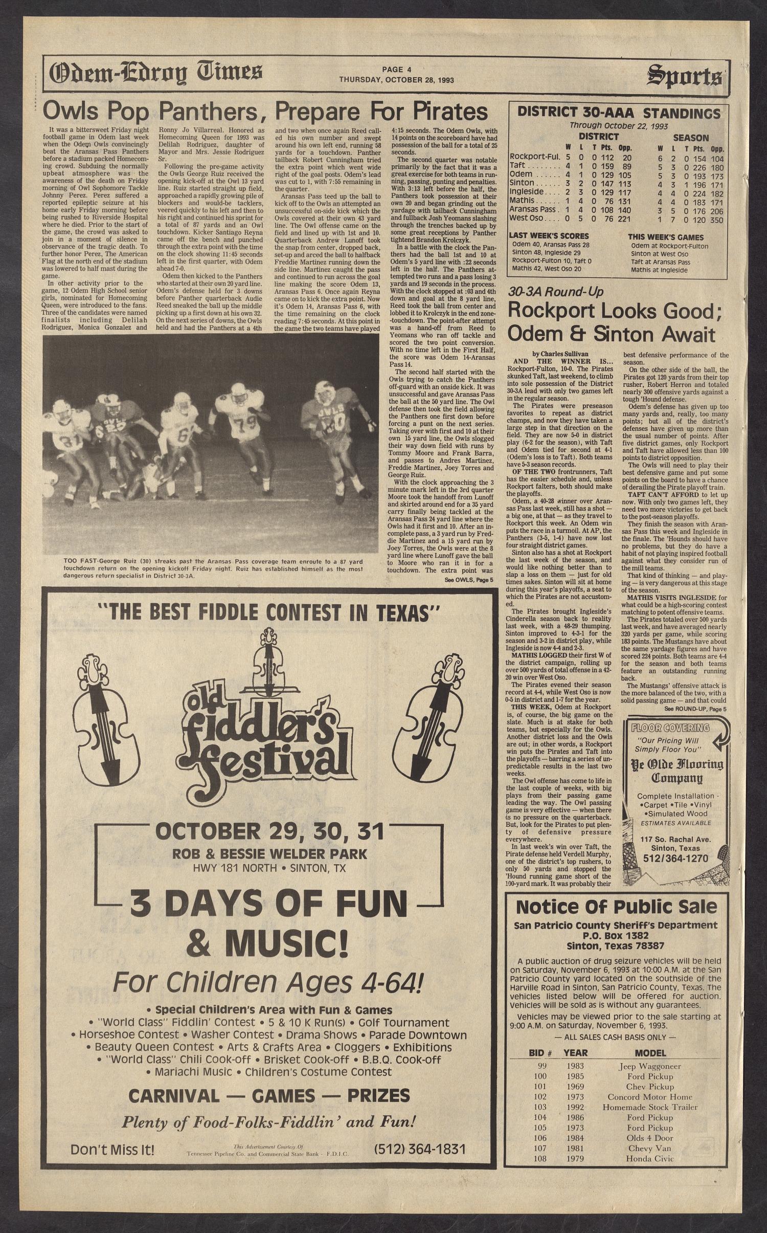 The Odem-Edroy Times (Odem, Tex.), Vol. 41, No. 43, Ed. 1 Thursday, October 28, 1993
                                                
                                                    [Sequence #]: 4 of 6
                                                