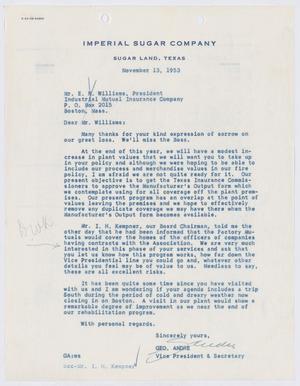 Primary view of object titled '[Letter from George Andre to Edward H. Williams, November 13, 1953]'.