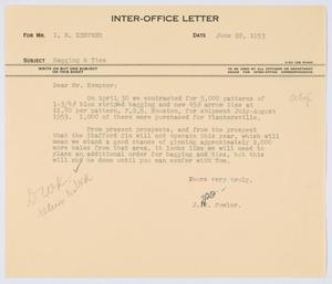 Primary view of object titled '[Letter from J. B. Fowler to I. H. Kempner, June 22, 1953]'.
