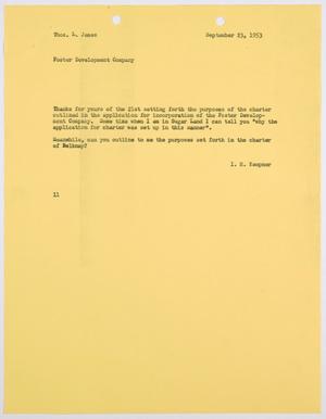 Primary view of object titled '[Letter from I. H. Kempner to Thomas L. James, September 23, 1953]'.