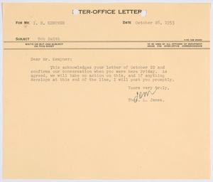 Primary view of object titled '[Letter from Thomas L. James to I. H. Kempner, October 26, 1953]'.