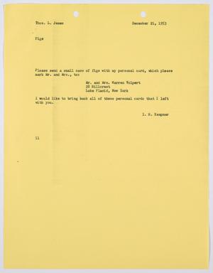 Primary view of object titled '[Letter from T. L. James to I. H. Kempner, December 22, 1953]'.