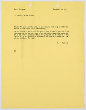 Primary view of object titled '[Letter from I. H. Kempner to Thos. L. James, December 12, 1953]'.