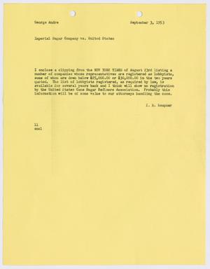 Primary view of object titled '[Letter from I. H. Kempner to George Andre, September 3, 1953]'.