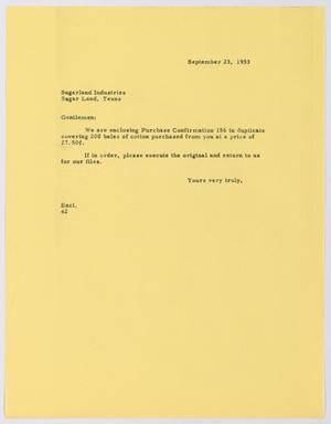 Primary view of object titled '[Letter from A. H. Blackshear, Jr. to Sugarland Industries, September 23, 1953]'.