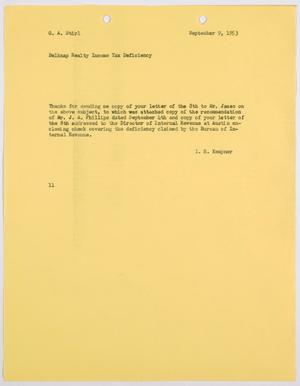 Primary view of object titled '[Letter from I. H. Kempner to G. A. Stirl, September 9, 1953]'.