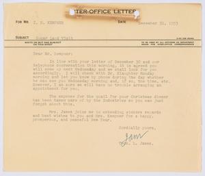 Primary view of object titled '[Letter from T. L. James to I. H. Kempner, December 31, 1953]'.