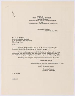 Primary view of object titled '[Letter from Frank A. Yeager to E. A. Mantzel, February 13, 1953]'.