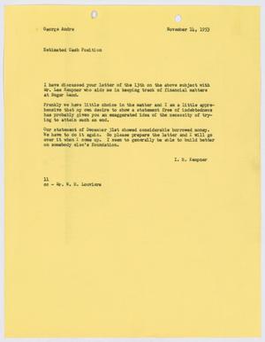 Primary view of object titled '[Letter from I. H. Kempner to George Andre, November 14, 1953]'.