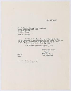 Primary view of object titled '[Letter from Thomas L. James to W. Browne Baker, May 26, 1953]'.