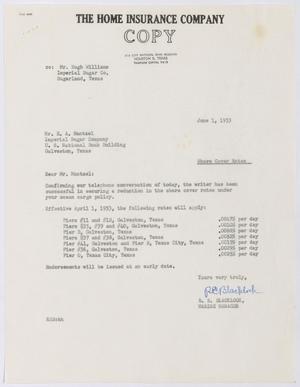 Primary view of object titled '[Letter from R. E. Blacklock to E. A. Mantzel, June 1, 1953]'.