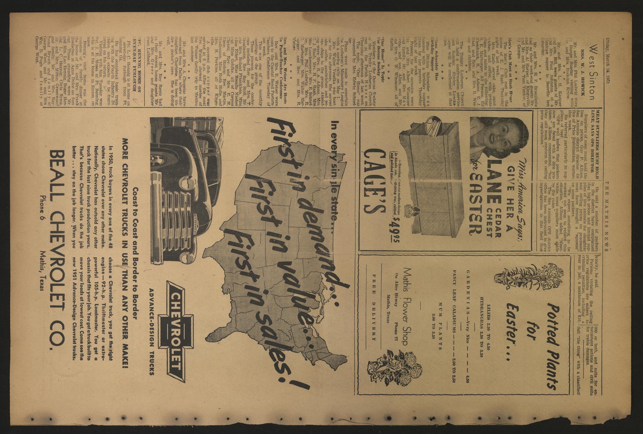 The Mathis News (Mathis, Tex.), Vol. 36, No. 11, Ed. 1 Friday, March 16, 1951
                                                
                                                    [Sequence #]: 4 of 11
                                                