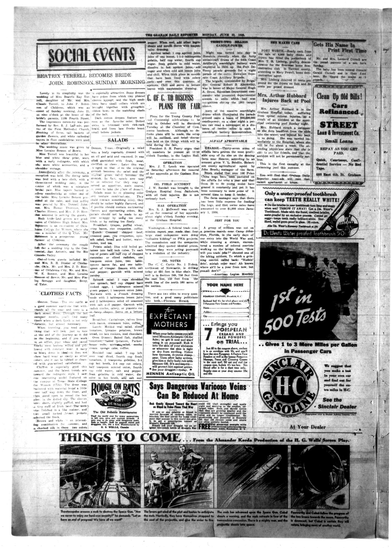 Graham Daily Reporter (Graham, Tex.), Vol. 2, No. 247, Ed. 1 Monday, June 22, 1936
                                                
                                                    [Sequence #]: 4 of 4
                                                