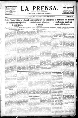 Primary view of La Prensa. (San Antonio, Tex.), Vol. 2, No. 57, Ed. 1 Thursday, March 12, 1914