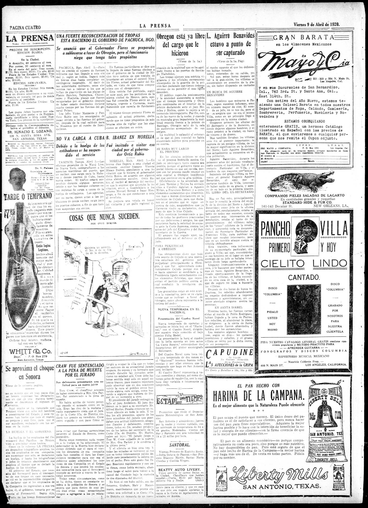La Prensa (San Antonio, Tex.), Vol. 7, No. 1835, Ed. 1 Friday, April 9, 1920
                                                
                                                    [Sequence #]: 4 of 10
                                                
