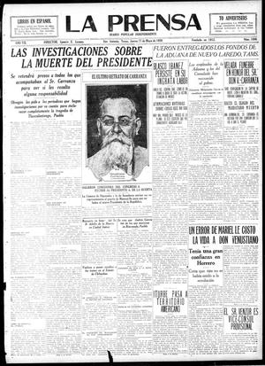 Primary view of object titled 'La Prensa (San Antonio, Tex.), Vol. 7, No. 1880, Ed. 1 Thursday, May 27, 1920'.
