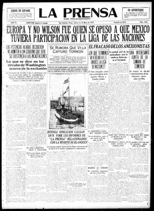 Primary view of object titled 'La Prensa (San Antonio, Tex.), Vol. 6, No. 1544, Ed. 1 Thursday, May 1, 1919'.