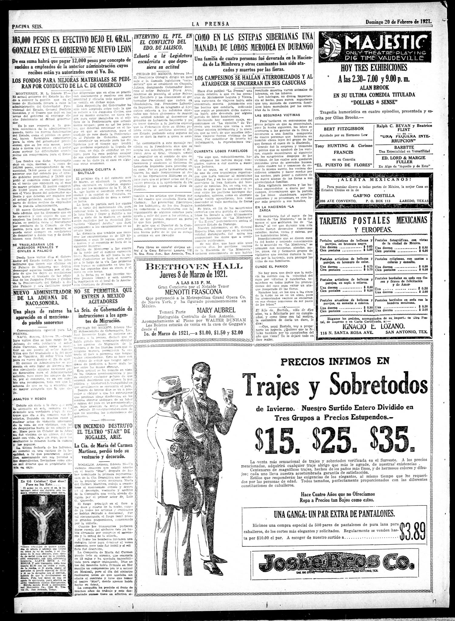La Prensa (San Antonio, Tex.), Vol. 8, No. 2144, Ed. 1 Sunday, February 20, 1921
                                                
                                                    [Sequence #]: 6 of 12
                                                