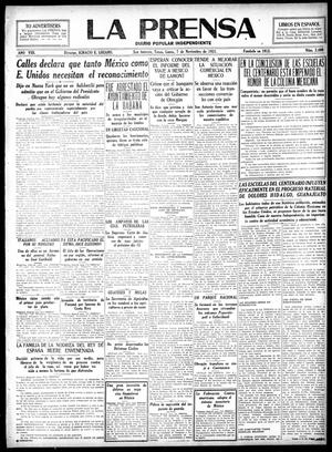 Primary view of object titled 'La Prensa (San Antonio, Tex.), Vol. 8, No. 2,400, Ed. 1 Monday, November 7, 1921'.