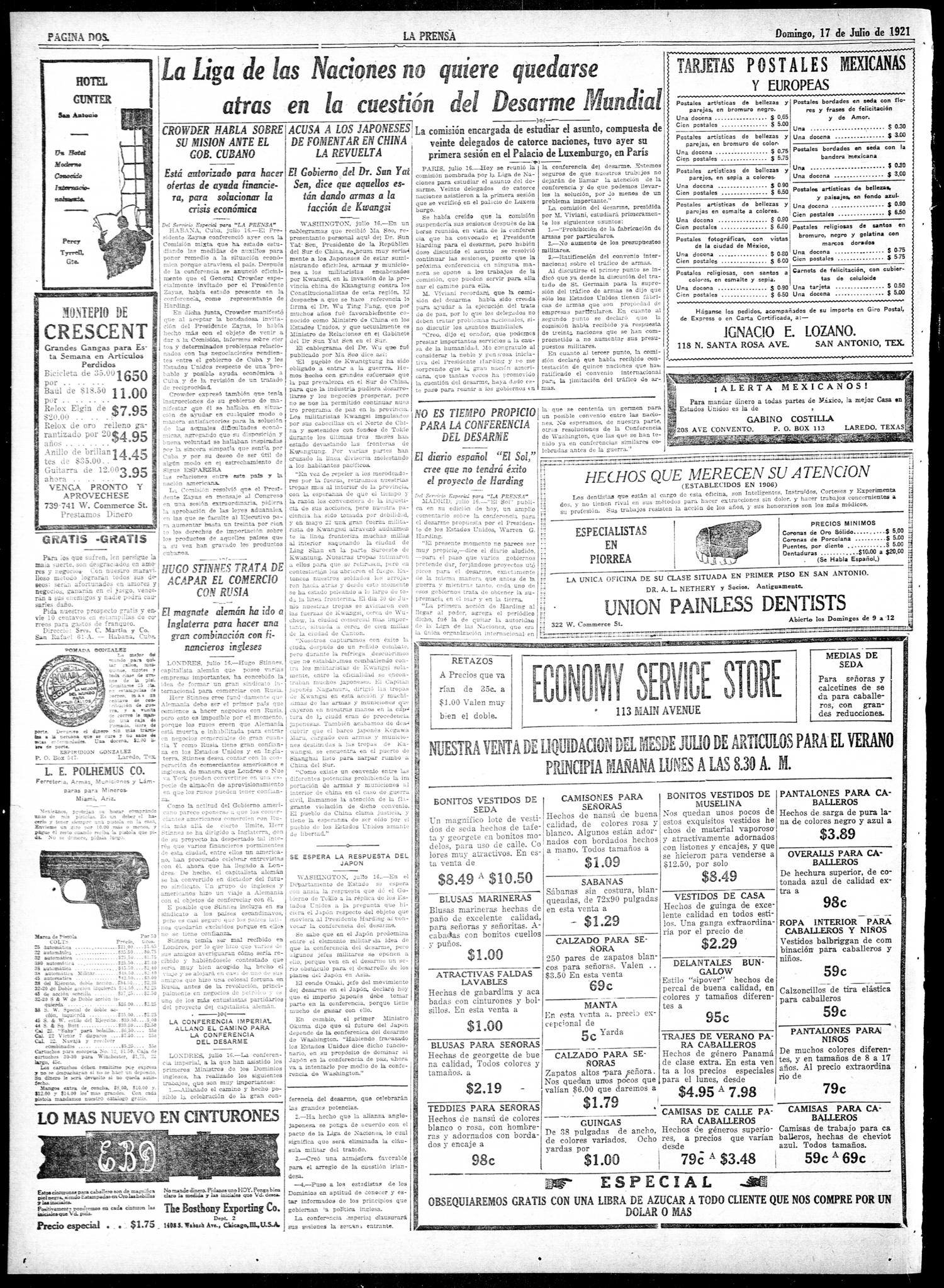 La Prensa (San Antonio, Tex.), Vol. 8, No. 2,291, Ed. 1 Sunday, July 17, 1921
                                                
                                                    [Sequence #]: 2 of 16
                                                