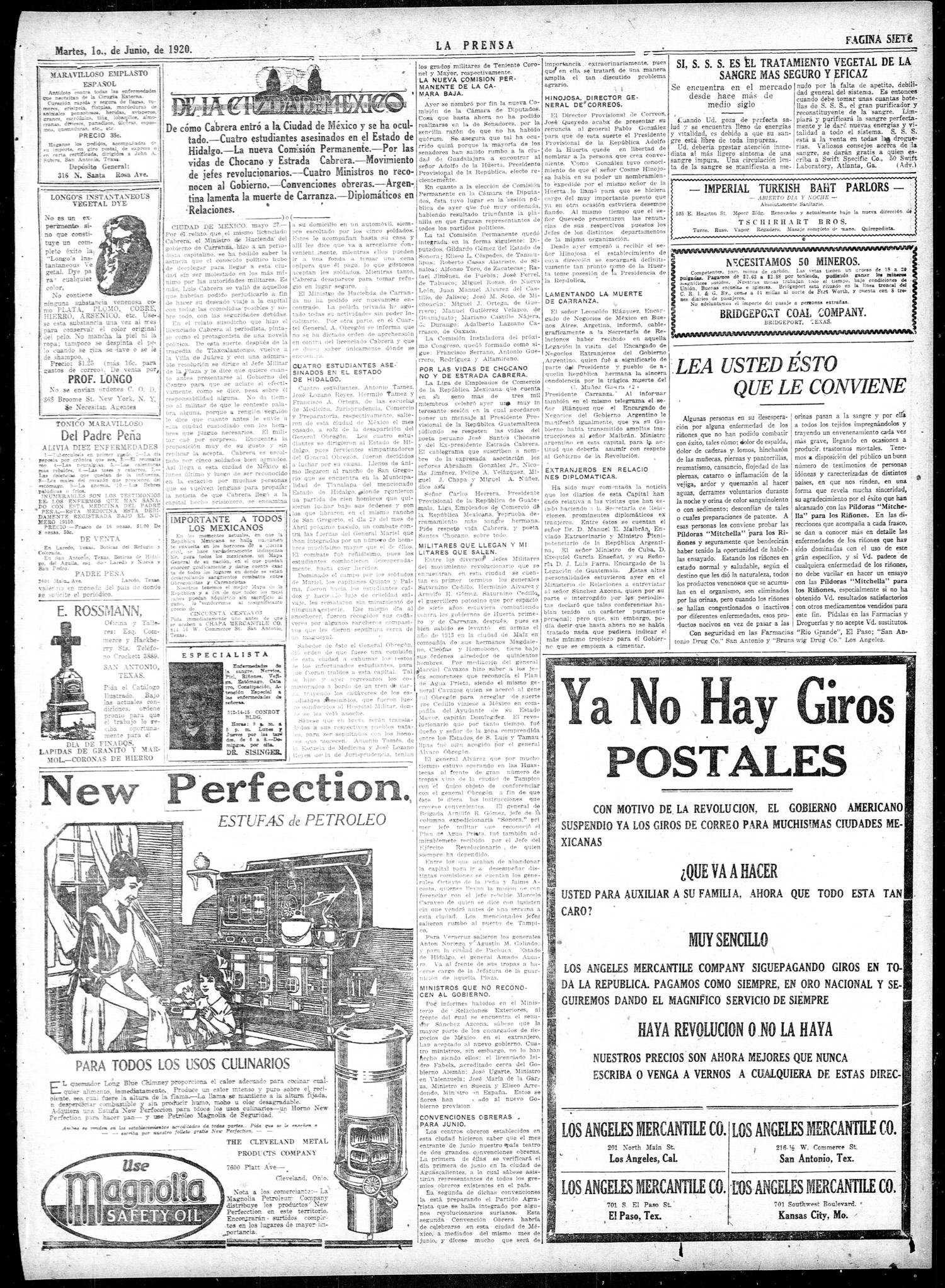 La Prensa (San Antonio, Tex.), Vol. 7, No. 1885, Ed. 1 Tuesday, June 1, 1920
                                                
                                                    [Sequence #]: 7 of 10
                                                