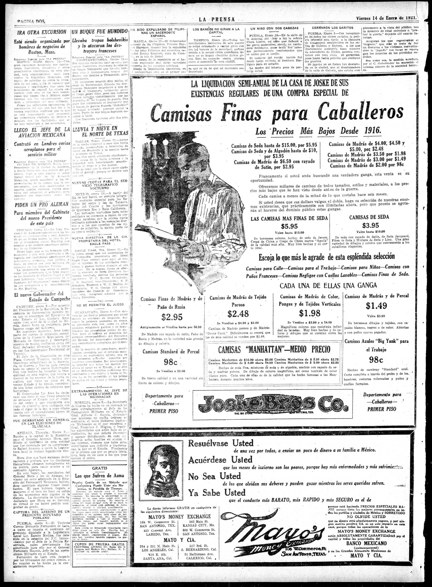 La Prensa (San Antonio, Tex.), Vol. 7, No. 2,108, Ed. 1 Friday, January 14, 1921
                                                
                                                    [Sequence #]: 2 of 8
                                                