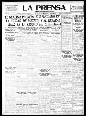Primary view of object titled 'La Prensa (San Antonio, Tex.), Vol. 10, No. 3, Ed. 1 Wednesday, February 15, 1922'.