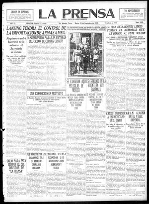 Primary view of object titled 'La Prensa (San Antonio, Tex.), Vol. 6, No. 1688, Ed. 1 Tuesday, September 23, 1919'.