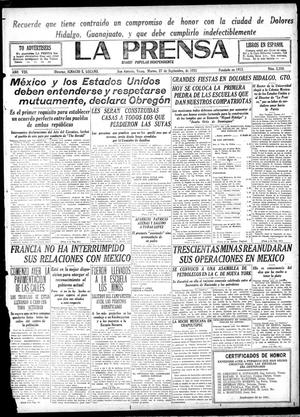 Primary view of object titled 'La Prensa (San Antonio, Tex.), Vol. 8, No. 2,359, Ed. 1 Tuesday, September 27, 1921'.