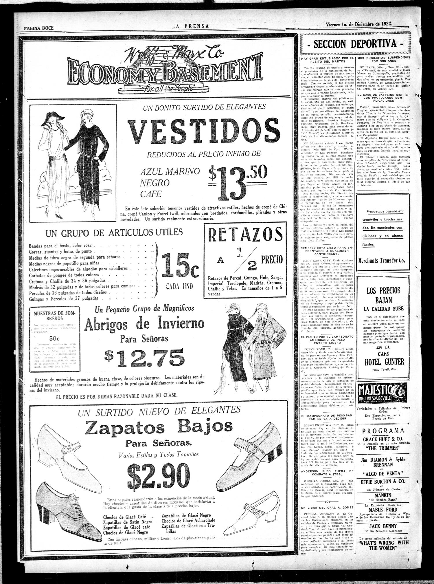 La Prensa (San Antonio, Tex.), Vol. 10, No. 289, Ed. 1 Friday, December 1, 1922
                                                
                                                    [Sequence #]: 12 of 12
                                                