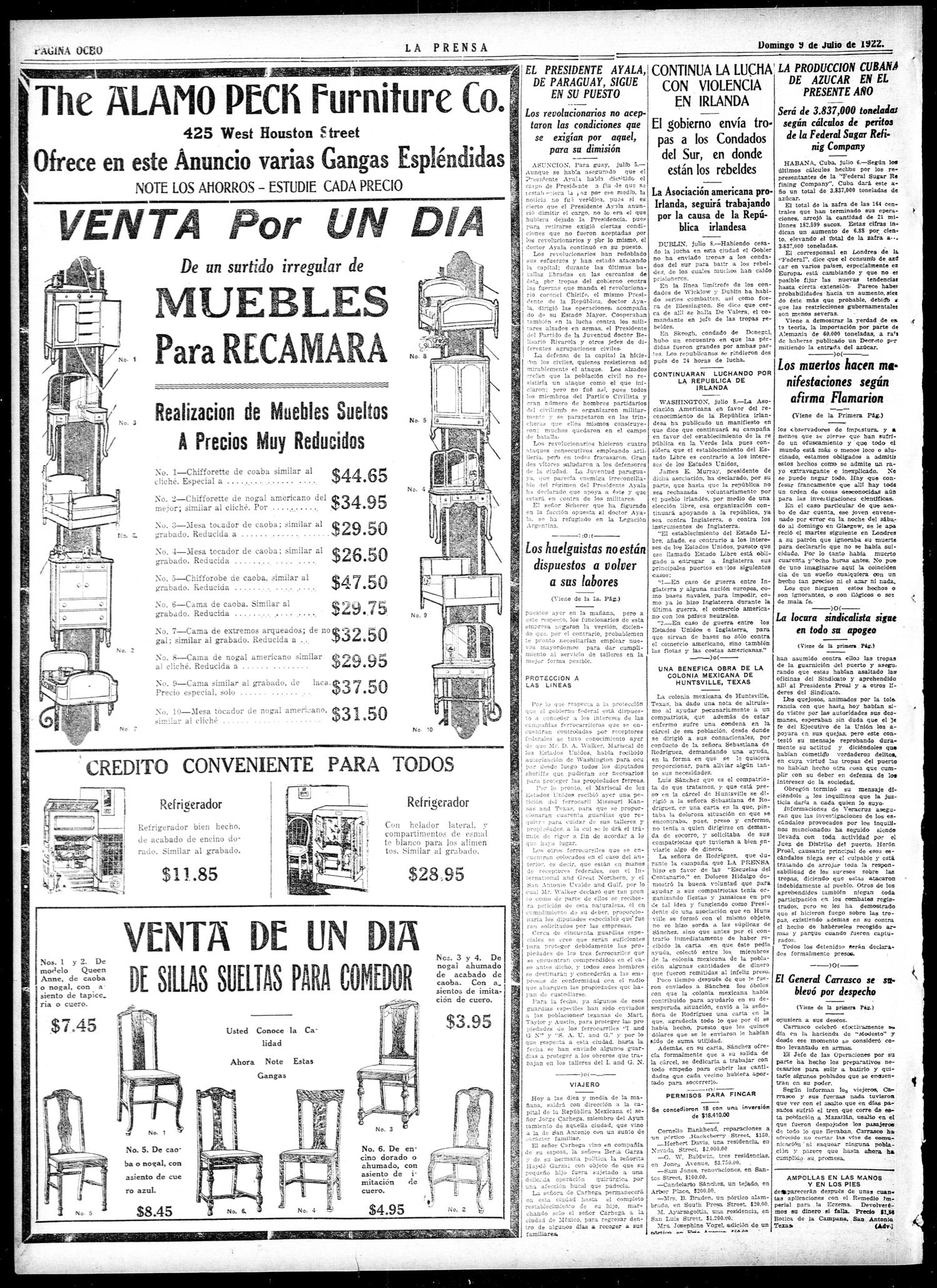 La Prensa (San Antonio, Tex.), Vol. 10, No. 146, Ed. 1 Sunday, July 9, 1922
                                                
                                                    [Sequence #]: 8 of 16
                                                