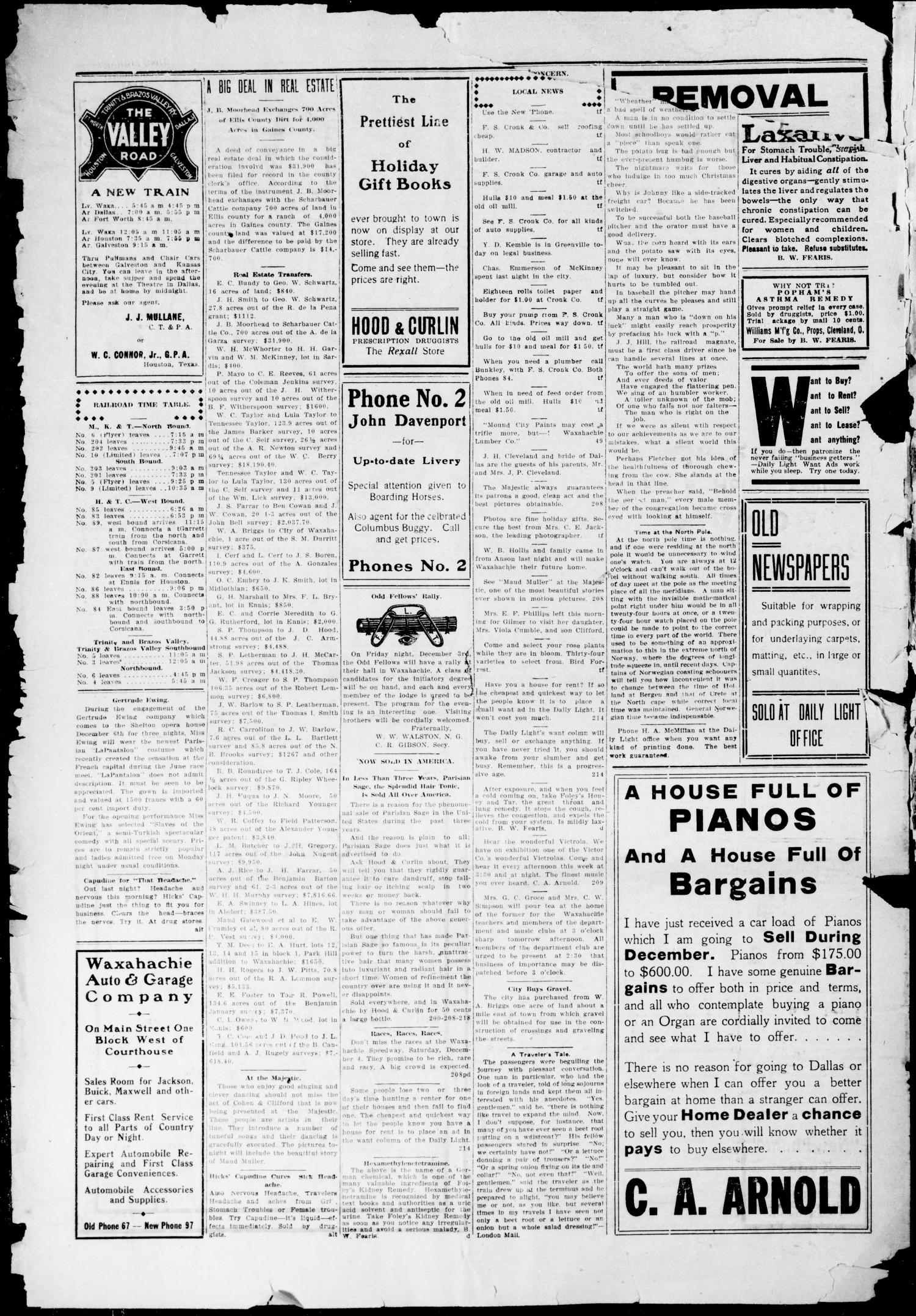 The Waxahachie Daily Light (Waxahachie, Tex.), Vol. 17, No. 208, Ed. 1 Friday, December 3, 1909
                                                
                                                    [Sequence #]: 4 of 4
                                                
