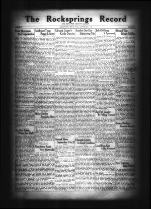 Primary view of object titled 'The Rocksprings Record and Edwards County Leader (Rocksprings, Tex.), Vol. 10, No. 39, Ed. 1 Friday, September 7, 1928'.