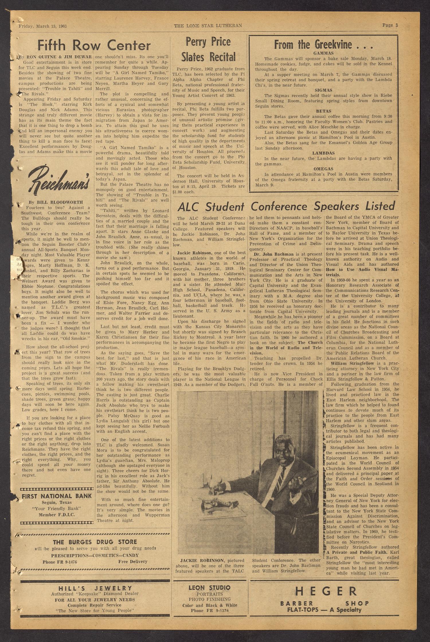 Lone Star Lutheran (Seguin, Tex.), Vol. 44, No. 20, Ed. 1 Friday, March 15, 1963
                                                
                                                    [Sequence #]: 3 of 4
                                                