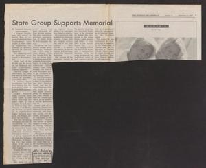Primary view of object titled '[Clipping: "State Group Supports Memorial"]'.