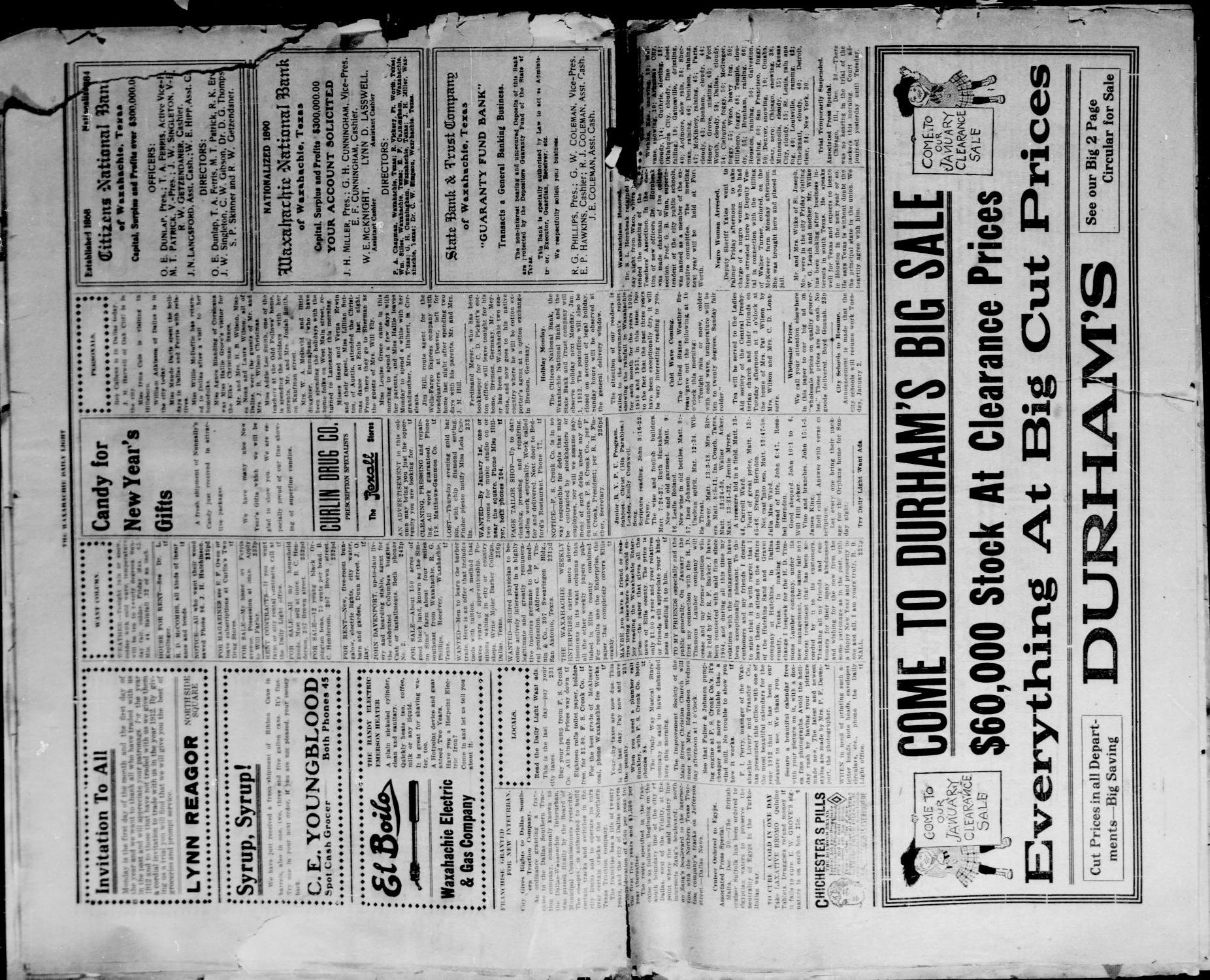 Waxahachie Daily Light (Waxahachie, Tex.), Vol. 19, No. 231, Ed. 1 Saturday, December 30, 1911
                                                
                                                    [Sequence #]: 8 of 8
                                                