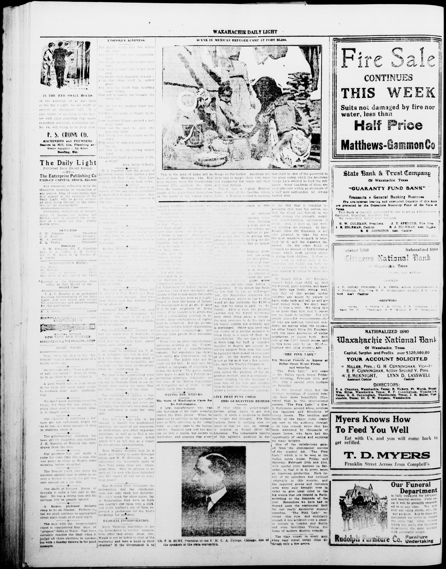 Waxahachie Daily Light (Waxahachie, Tex.), Vol. 21, No. 282, Ed. 1 Tuesday, February 17, 1914
                                                
                                                    [Sequence #]: 4 of 8
                                                