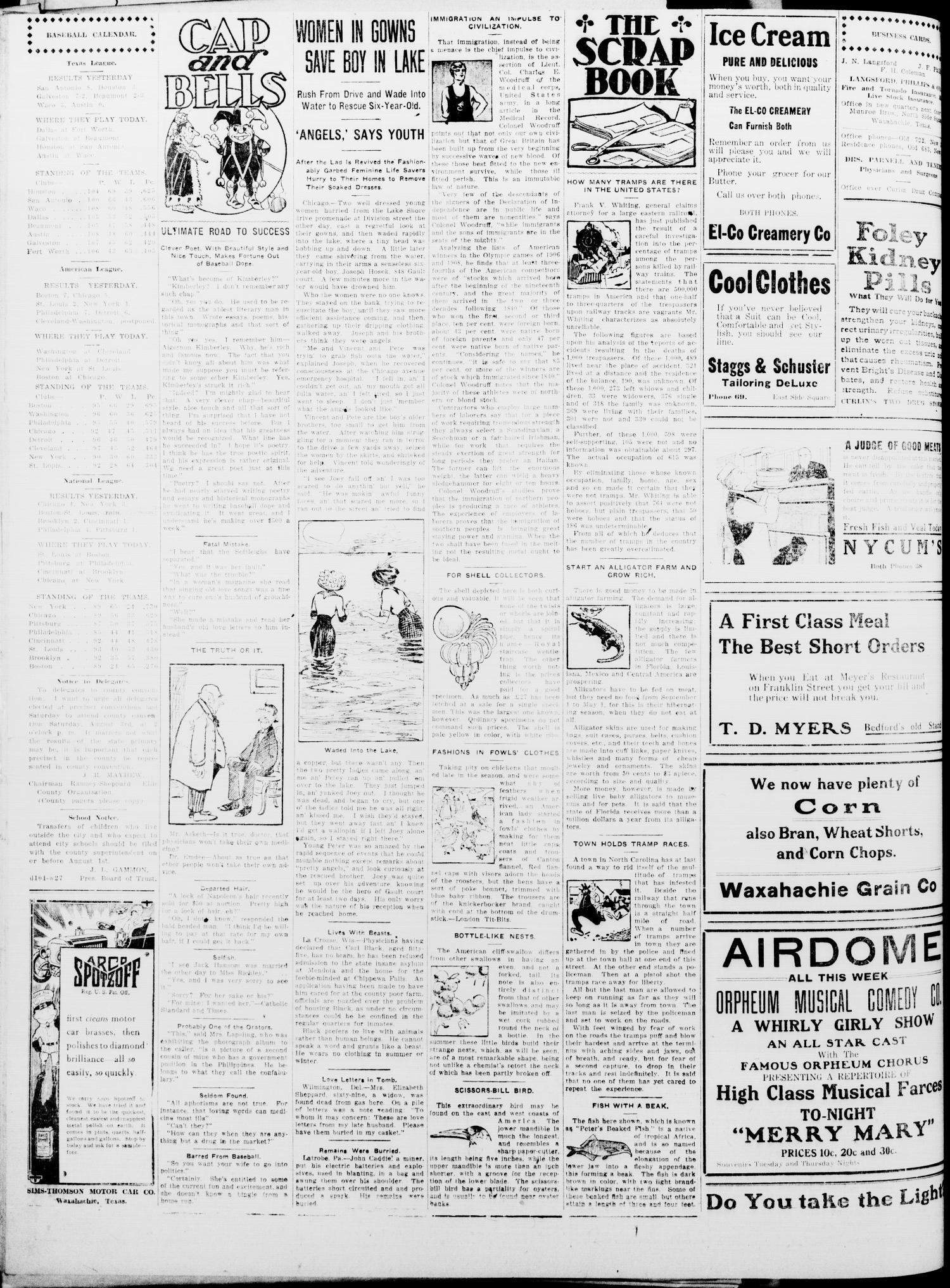 Waxahachie Daily Light (Waxahachie, Tex.), Vol. 20, No. 100, Ed. 1 Tuesday, July 30, 1912
                                                
                                                    [Sequence #]: 4 of 6
                                                