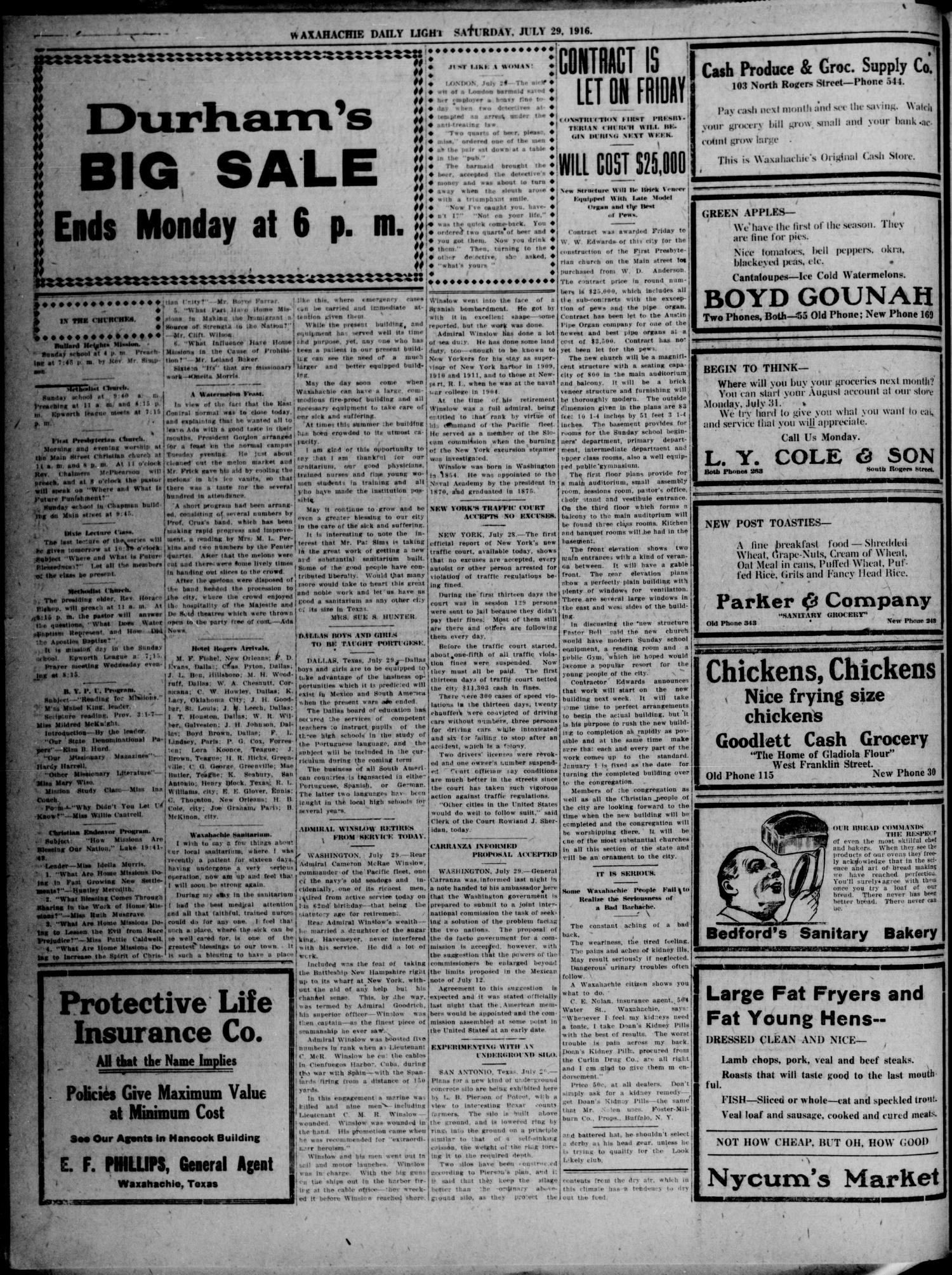 Waxahachie Daily Light (Waxahachie, Tex.), Vol. 24, No. 109, Ed. 1 Saturday, July 29, 1916
                                                
                                                    [Sequence #]: 2 of 6
                                                