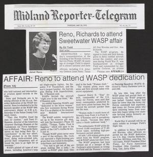 Primary view of object titled '[Clipping: Reno, Richards to attend Sweetwater WASP affair]'.