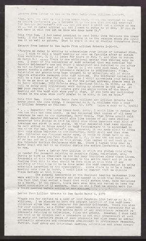 Primary view of object titled '[Letter Excerpts From Lillian Roberts, Betty Jane Williams, and Bee Haydu to Each Other, Jan. 29, 1979 - Mar. 15, 1979]'.