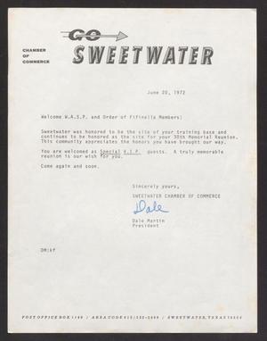 Primary view of object titled '[Letter from Dale Martin to WASP and Fifinella Members, June 20, 1972]'.