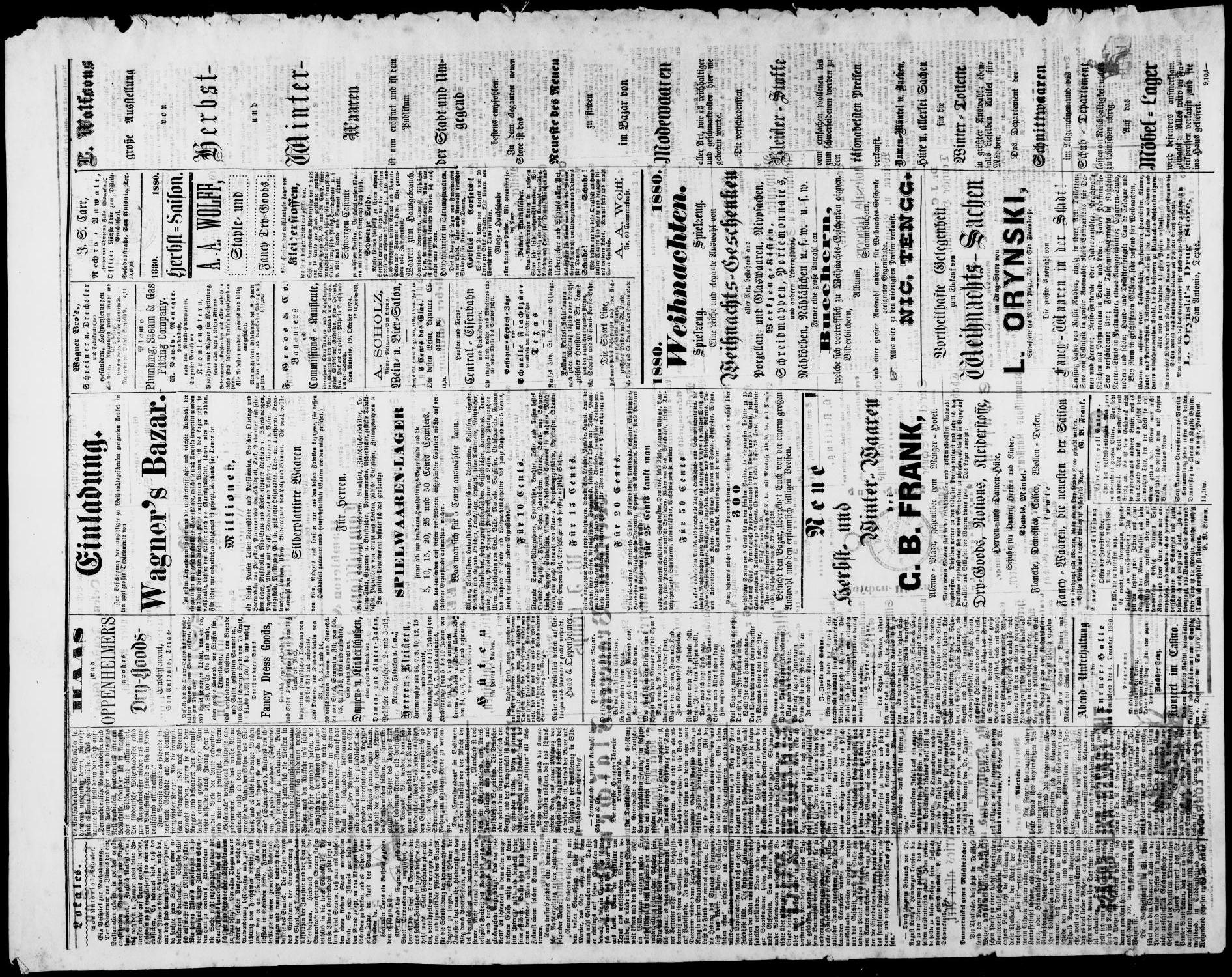 Freie Presse für Texas. (San Antonio, Tex.), Vol. 16, No. 3339, Ed. 1 Wednesday, December 1, 1880
                                                
                                                    [Sequence #]: 4 of 4
                                                