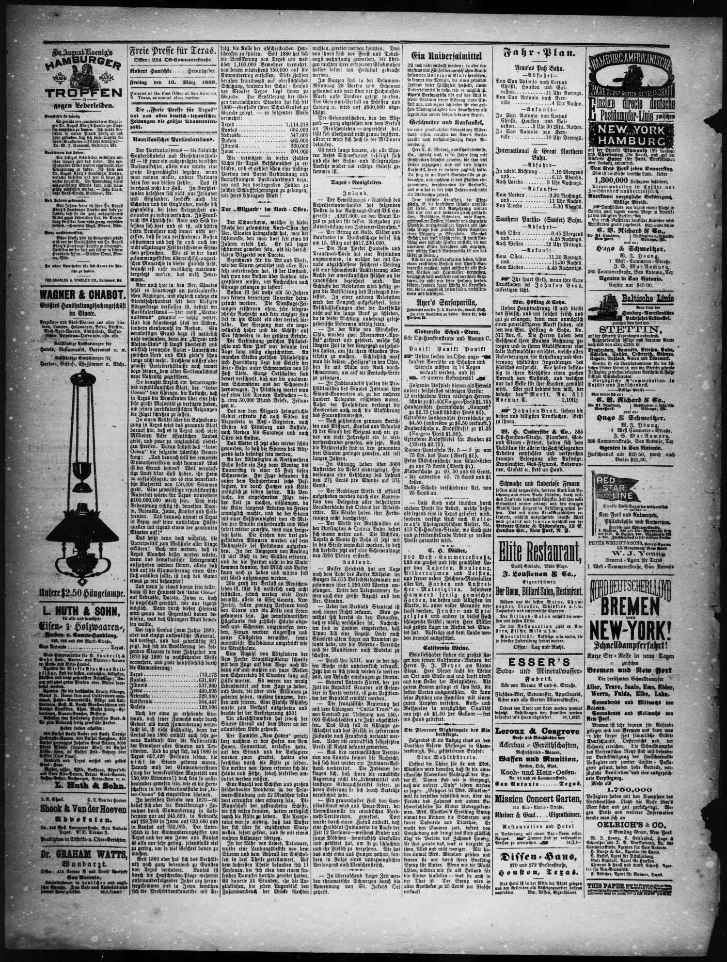 Freie Presse für Texas. (San Antonio, Tex.), Vol. 23, No. 1788, Ed. 1 Friday, March 16, 1888
                                                
                                                    [Sequence #]: 2 of 4
                                                