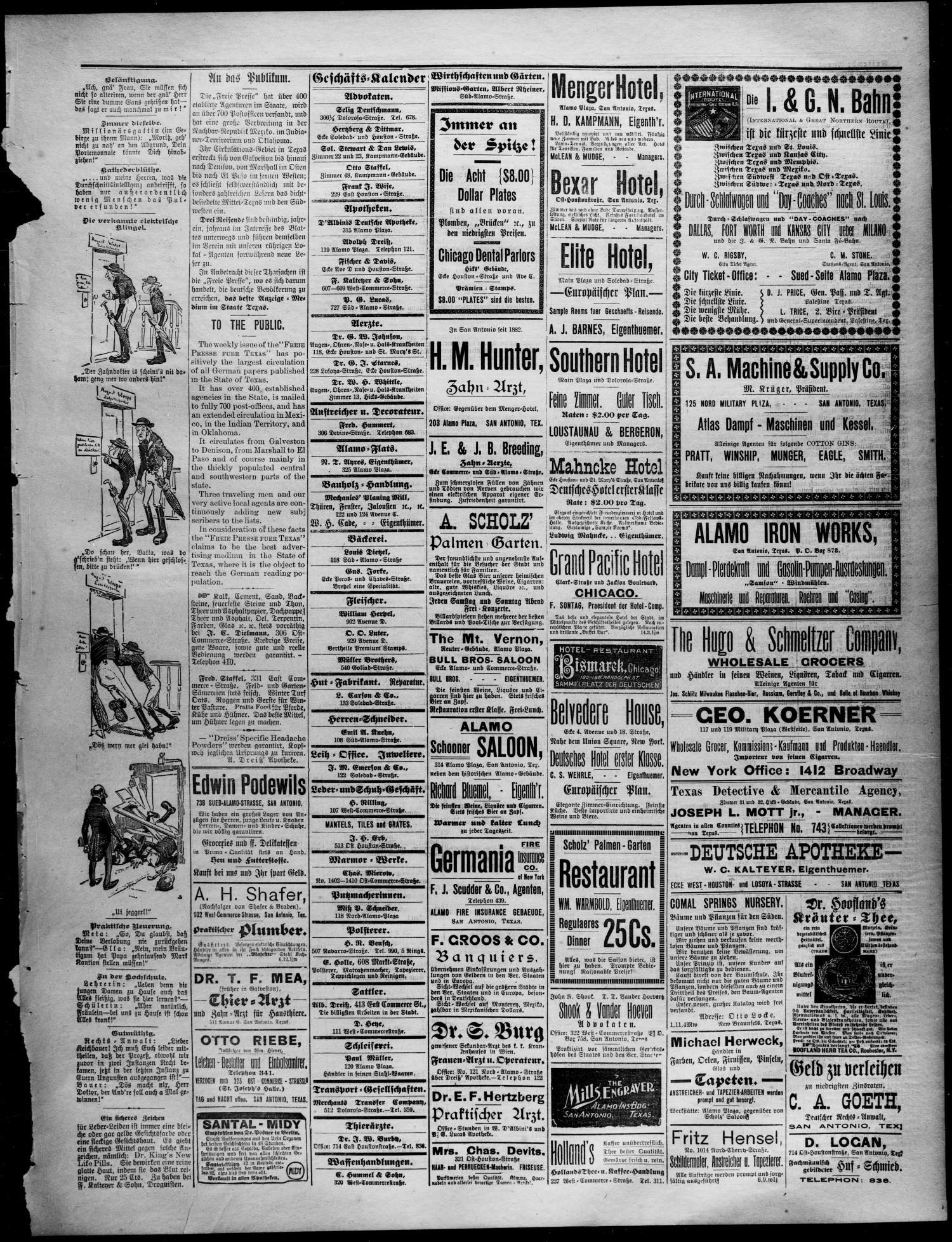 Freie Presse für Texas. (San Antonio, Tex.), Vol. 36, No. 5740, Ed. 1 Saturday, March 16, 1901
                                                
                                                    [Sequence #]: 3 of 4
                                                