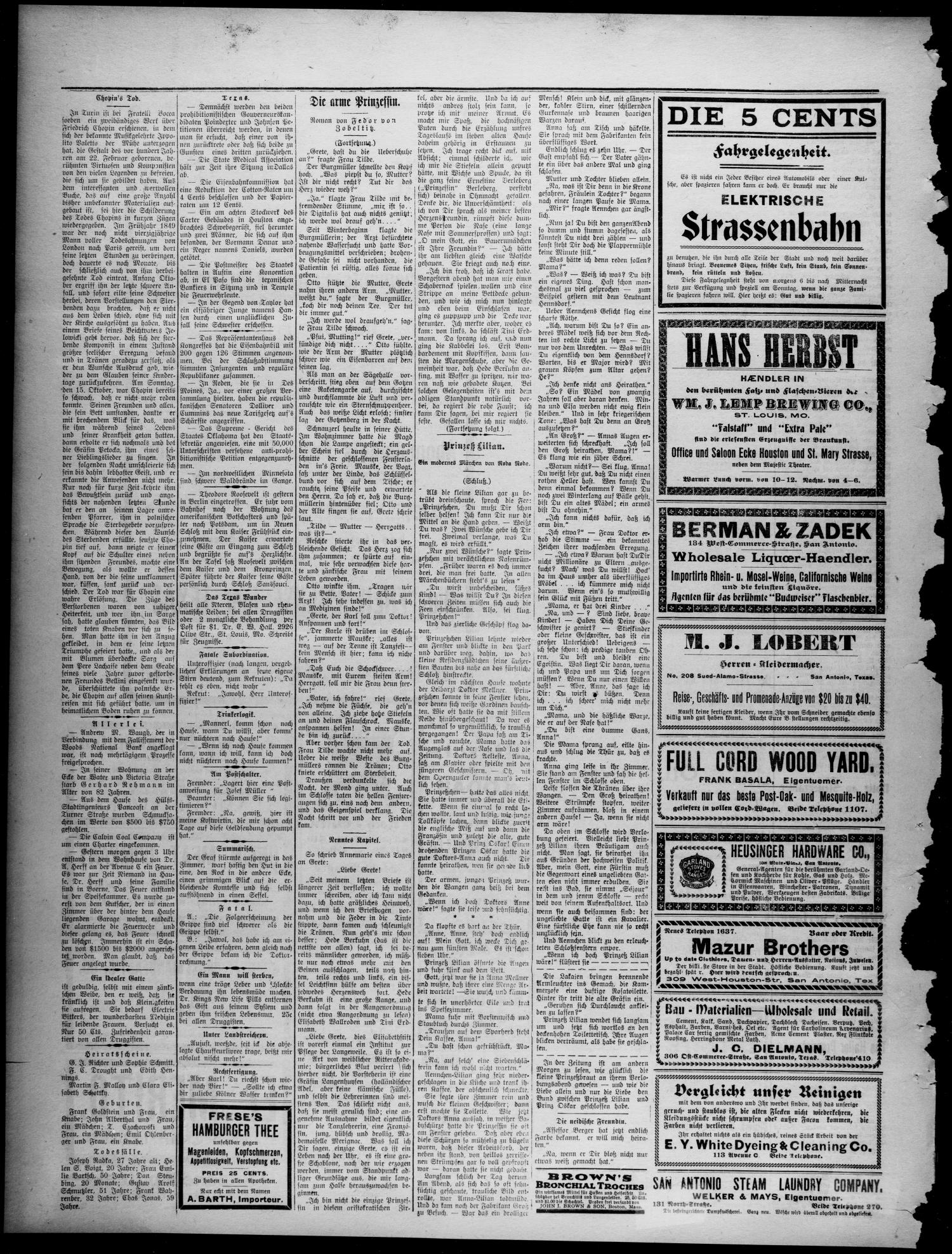 Freie Presse für Texas. (San Antonio, Tex.), Vol. 45, No. 8569, Ed. 1 Wednesday, May 11, 1910
                                                
                                                    [Sequence #]: 4 of 4
                                                